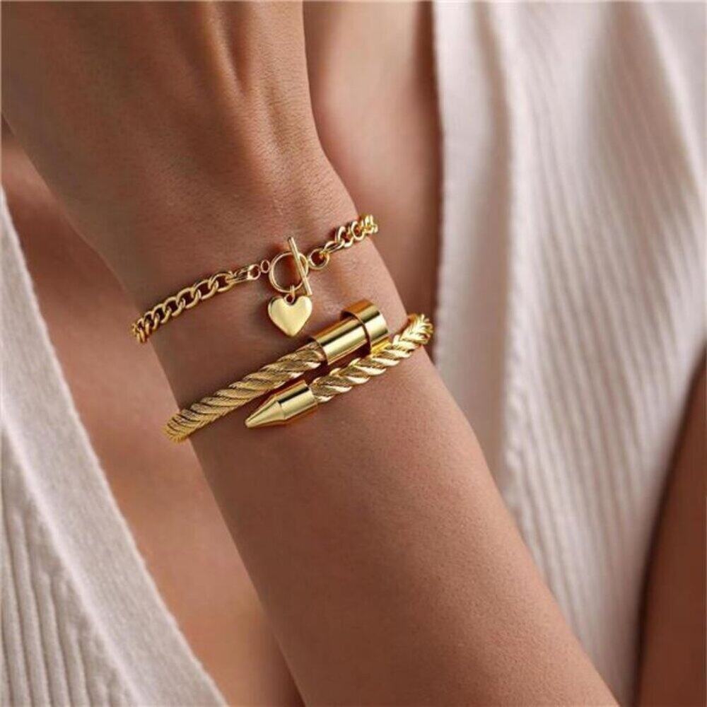 Stylish Stackable Gold Nail Bangles - Adjustable Women's Set